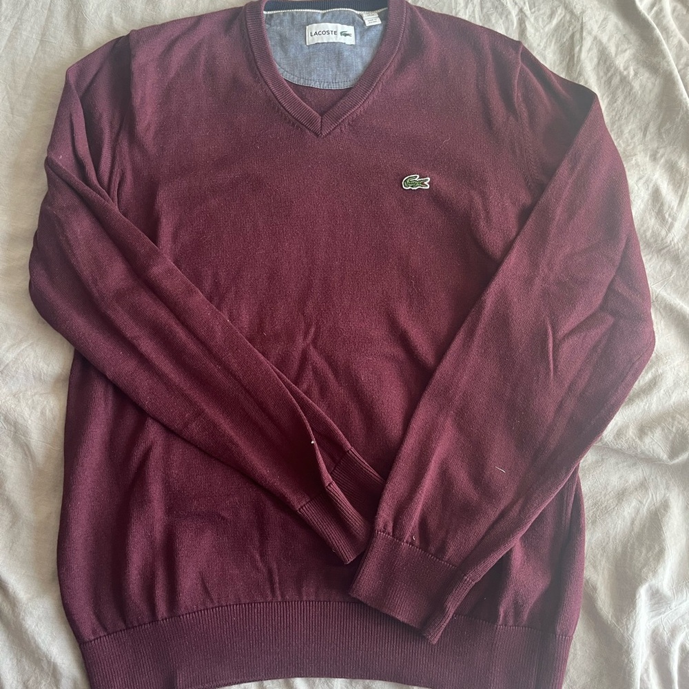 Lacoste Men's Burgundy V-Neck Sweater
